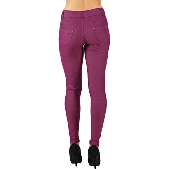 Jean Look Jeggings Tights Slim Fit Pull Up Pants  - Picture 2 of 5